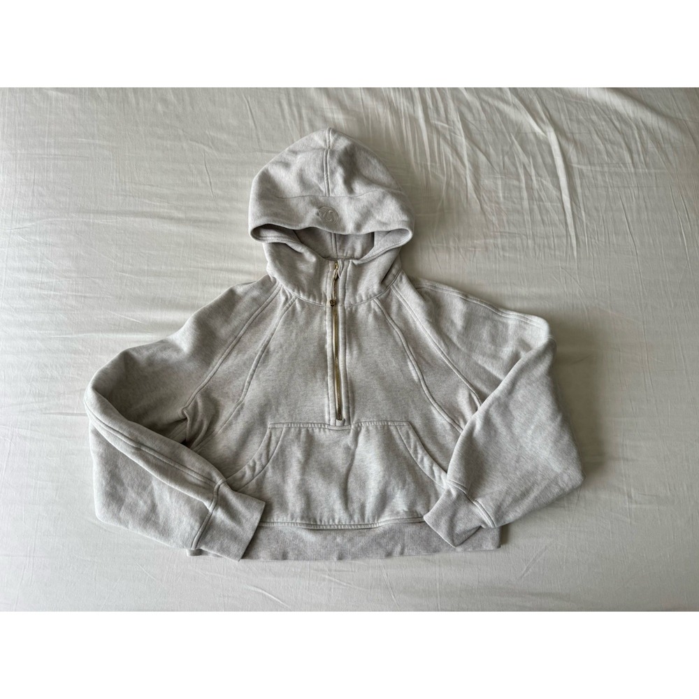 Lululemon Scuba Oversized Half Zip Hoodie Size M/L Cream & Gold Soft Logo EUC